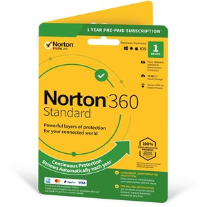 Obrázek Norton 360 Standard; licence pro nového uživatele; počet zařízení 1; platnost 1 rok